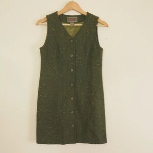 Abercrombie & Fitch Olive Green Tweed Button-Front Mini Dress